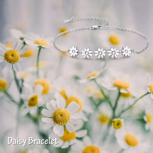 Vista 3 de Palpitate Pulsera de plata de ley, delicada joyería que no se deslustra para mujeres, mamá, madre, ella, regalo de margarita en cumpleaños