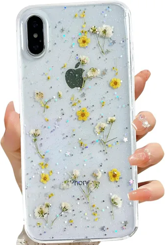 Vista 25 de LSEEKA Funda transparente para iPhone 11 con diseño de flores prensadas reales, linda y brillante, patrón floral rosa, funda protectora delgada