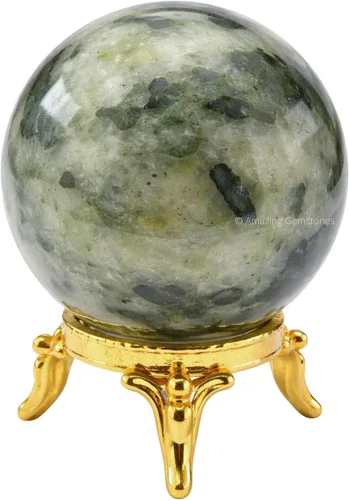 Vista 18 de Amazing Gemstone Bola de cristal de Amazonita con soporte, bolas de meditación de esfera de cristal de 2 pulgadas para brujería y bolas decorativas