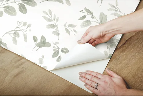 Vista 3 de RoomMates Dancing Leaves - Papel tapiz para despegar y pegar Verde/Blanco