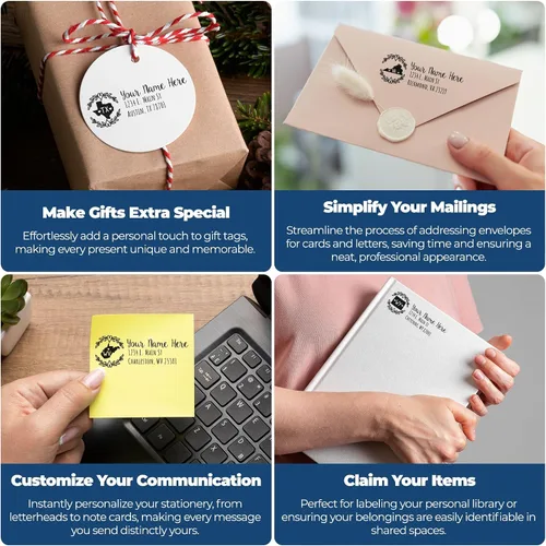 Vista 3 de State of Alabama Wreath Duo Hand Address Stamp - Personalized Rubber Stamp Montaje manual Duo