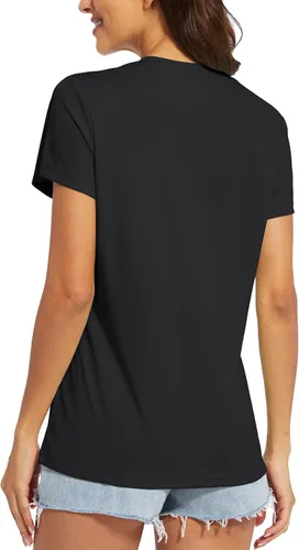 Vista 2 de MAGCOMSEN Camisetas de mujer con cuello en V, manga corta, UPF 50+, protección solar, secado rápido, camisetas atléticas