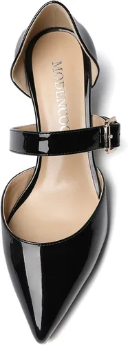 Vista 3 de MODENCOCO Zapatos de tacón bajo grueso con hebilla de bloque y correa ajustable para mujer, puntera puntiaguda, de 2 pulgadas