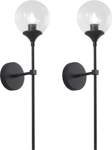 Vista 12 de KCO Mid-Century - Juego de 2 apliques de pared modernos con globo de vidrio ámbar con brazo largo, lámparas de pared industriales doradas