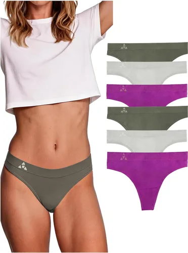 Vista 14 de Balanced Tech Ropa interior que absorbe la humedad para mujer, tangas de entrenamiento sin costuras, de secado rápido, tangas de viaje Paquete de 6
