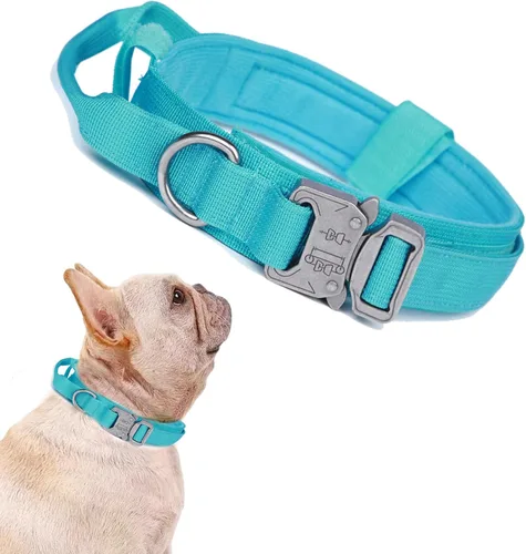 Vista 53 de Collar táctico para perro, ajustable, militar, de nailon, con asa de control y hebilla de metal resistente para perros medianos y grandes (negro, S)