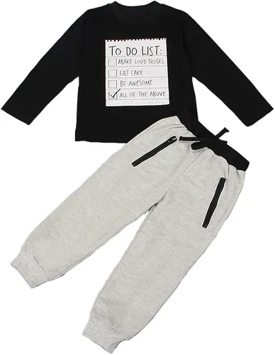 Vista 2 de MODNTOGA Conjunto de ropa de algodón para niños pequeños de otoño e invierno con letras impresas, juego de ropa de algodón para niños pequeños