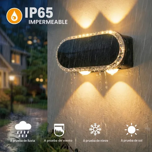 Vista 4 de Luces solares para valla al aire libre: paquete de 2 luces de pared