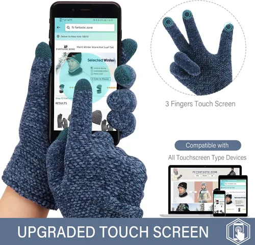 Vista 4 de FZ FANTASTIC ZONE Womens Winter Touchscreen Gloves for Cold Weather, Chenille Warm Knit Gloves