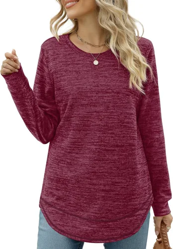Vista 2 de Dofaoo - Sudaderas para mujeres, con cuello redondo, camisetas de manga larga, camisetas largas para usar con leggings