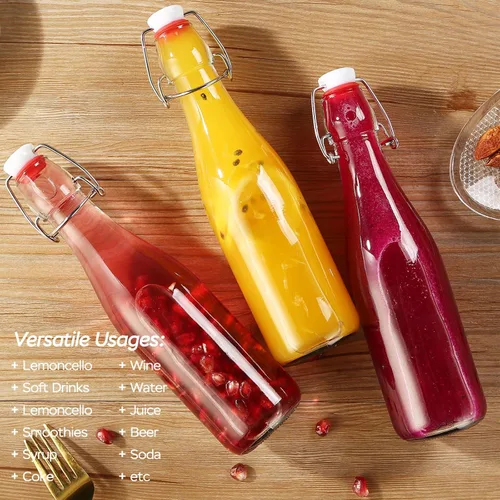 Vista 8 de Paquete de 6 botellas de vidrio con tapa abatible de 12 onzas, con tapas herméticas para elaboración casera, 2ª fermentación, kombucha, kéfir