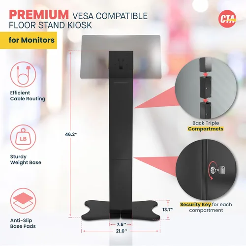 Vista 2 de CTA Digital Quiosco con estante de impresora, quiosco de soporte de piso compatible con VESA con almacenamiento de impresora cerrado y gestión