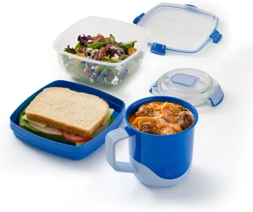 Vista 7 de Rubbermaid Pack & Go - Juego para microondas con dos recipientes de 1.35 L con inserto divisor y dos recipientes redondos de 12.2 fl oz, recipientes