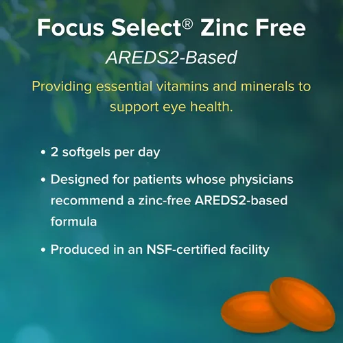 Vista 4 de Focus Vitamins Fórmula libre de zinc Focus Select 180 cápsulas de gel blando Fórmula basada en AREDS2 Vitamina y suplemento para ojos
