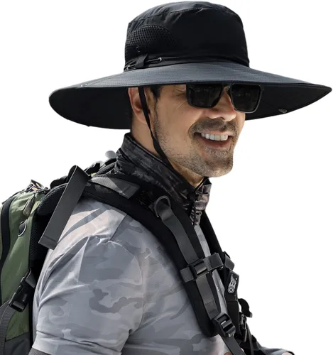 Vista 5 de Sombrero de sol para hombres y mujeres, sombrero de pescador de ala ancha, protección UV, repelente al agua, sombrero ventilado para pesca