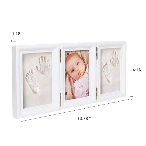 Vista 3 de Kit de huellas de manos para bebés y marco de fotos para niños o recién nacidos, caja de recuerdos para niños y niñas (marco de café clásico, blanco)