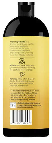 Vista 7 de Micro Ingredients Aceite de ricino orgánico prensado en frío, 32 onzas líquidas, 100% puro, sin refinar y sin hexano, aceite portador orgánico