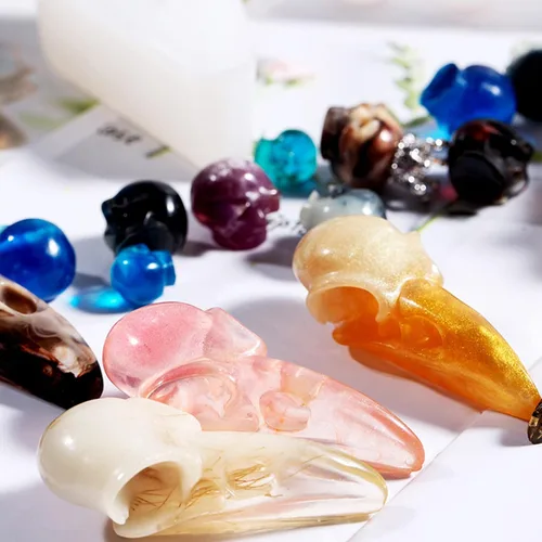 Vista 6 de Molde de resina de calavera – 3 piezas de mini cabezas de calavera 3D de cuervo y calaveras de silicona para resina epoxi, fabricación de joyas