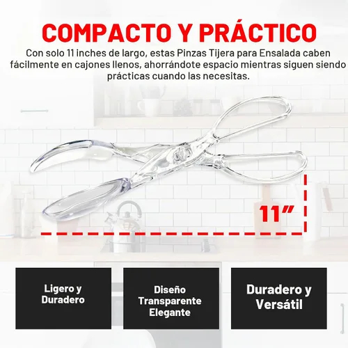 Vista 4 de Chef Craft Pinzas de tijera de ensalada premium, 11.25 pulgadas, transparentes