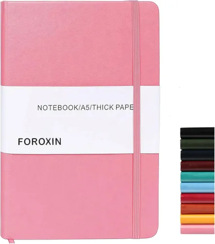 Vista 28 de Cuaderno rayado de tapa dura, tamaño A5, con forro de 8.3 x 5.7 pulgadas, papel grueso premium de 80 gsm (100 hojas/200 páginas). Tapa dura de piel