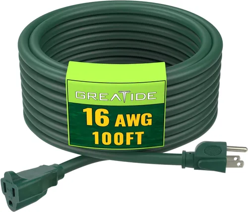 Vista 9 de Cable de Extensión de 6 Pies, Cables Eléctricos Impermeables para Exteriores 16/3 SJTW Negros, Cable de Energía de 13 AMP con 3 Clavos Ideal