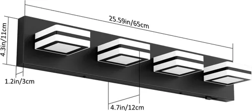Vista 5 de Ralbay - Luces de tocador de baño de 5 temperaturas de color ajustables, negras, 4 luces, acrílicas, modernas, LED, mate, accesorios de iluminación