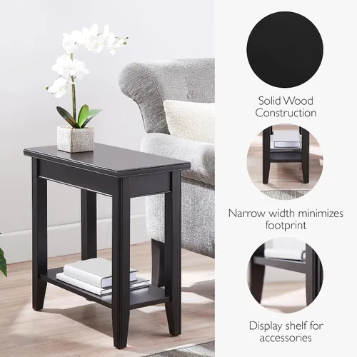Vista 5 de Leick Home Laurent - Mesa auxiliar, madera maciza, estante inferior, estrecho, fácil de montar, para sala de estar/dormitorio, negro, 24.0 pulgadas