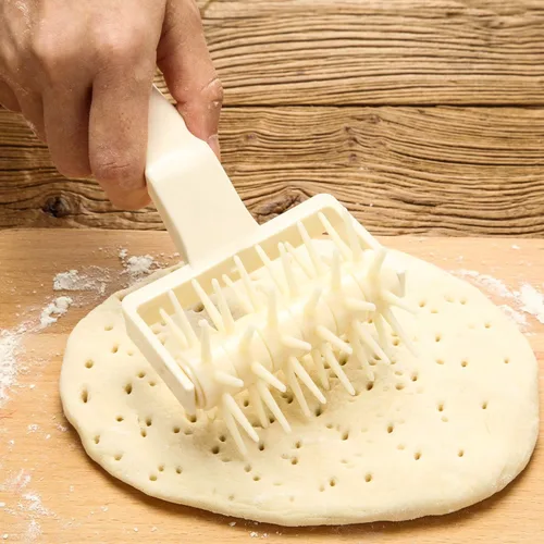 Vista 6 de Mudder Juego de 2 piezas de rodillo de masa de pizza, rodillo de plástico para pastelería con pinchos, rodillo de madera antiadherente