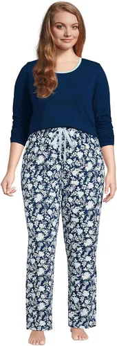 Vista 4 de Lands' End Women's Knit Pajama Set Long Sleeve T-Shirt and Pants