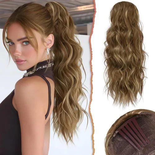 Vista 12 de SOFEIYAN Extensión de cola de caballo con cordón, de 24 pulgadas, ondulado, rizado, con clip, extensiones de cola de caballo con clip, extensiones