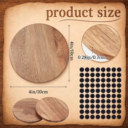 Vista 2 de Meanplan 40 posavasos de madera en blanco, 4 x 4 x 0.28 pulgadas, redondos Marrón