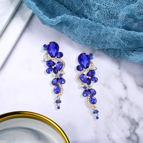 Vista 3 de BriLove - aretes largos para mujer bohemios para boda o novia diseño de lágrima