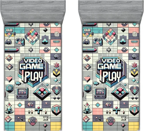 Vista 37 de Ambesonne Juego de sábanas bajeras veganas, ilustración de plátanos simétricamente alineados con patrón de frutas exóticas, funda de cama