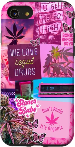 Vista 18 de Funda para iPhone 16, color rosa, para mujer, diseño de collage de malas hierbas