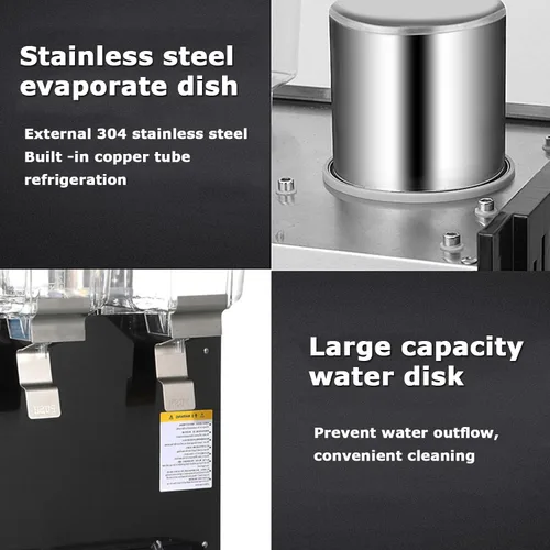 Vista 8 de Dispensador de jugo frío y caliente, dispensador de bebidas transparentes de acero inoxidable 32L, dispensador de bebidas comerciales de jugo Negro