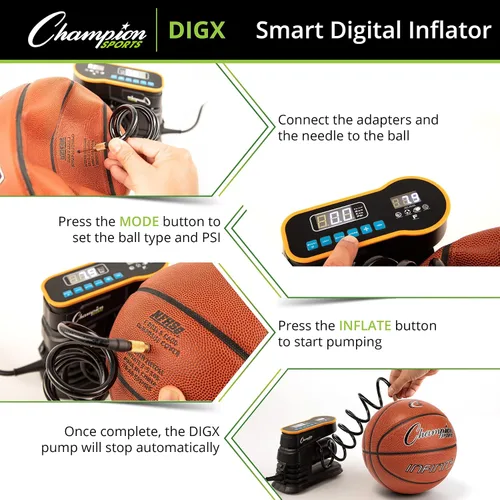 Vista 7 de Champion Sports Bomba de aire digital, inflador electrónico para pelotas deportivas, portátil, bomba inteligente para baloncesto, pelota de fútbol