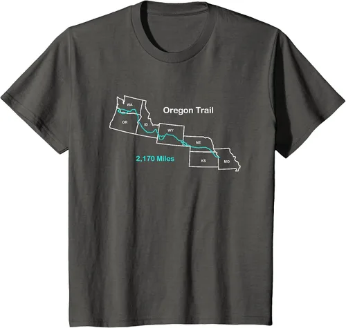 Vista 28 de Route Map of The Oregon National Historic Trail T-Shirt Asphalt Grey