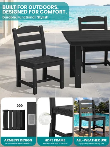 Vista 5 de SERWALL Outdoor HDPE Armless Dining Chairs Set of 2,All-Weather Use,Black Negro