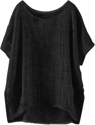 Vista 12 de Nantdog Summer Tops for Women 2025 Short Sleeve Crew Neck Linen Cotton Shirts Plus Size Gauze Casual Dressy Blouse Outfits
