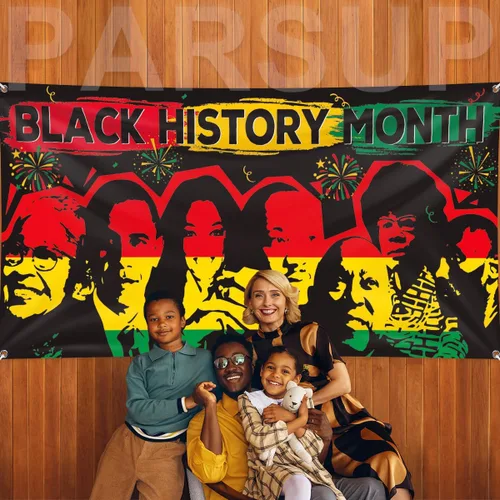 Vista 7 de Pancarta de fondo del mes de la historia negra, 78 x 43 pulgadas, tamaño grande, pancartas de fondo rojo, naranja y verde, suministros de decoración