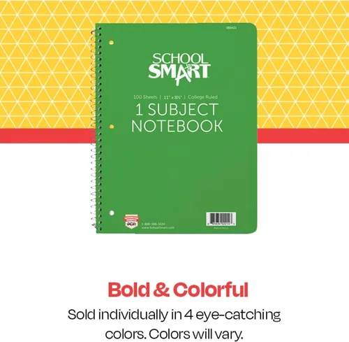 Vista 3 de School Smart Cuaderno de espiral no perforado de 1 materia, 100 hojas, 11 x 8-1/2 pulgadas
