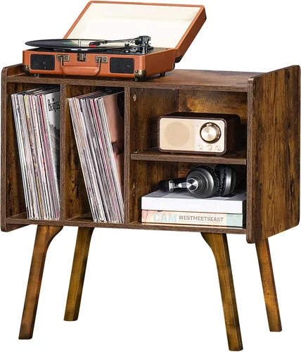 Vista 9 de LELELINKY Soporte para tocadiscos, mesa de almacenamiento de discos de vinilo con 4 gabinetes de hasta 120 álbumes, soporte para tocadiscos
