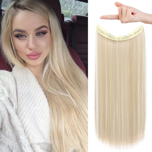 Vista 25 de REECHO - Extensiones de cabello con alambre invisible y con cintillo transparente, tamaño ajustable, clips seguros extraíbles, cabello lacio, diseño