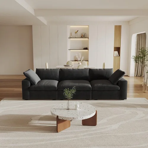 Vista 39 de Cloud - Sofá modular convertible de 80.3 pulgadas en forma de L para sala de estar con otomana de almacenamiento, sofás profundos minimalistas