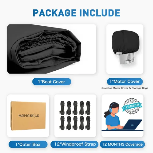 Vista 6 de Funda impermeable de poliuretano 1200D resistente para lancha, lona de poliéster de grado marino, para casco en V de 14 a 16 pies, lancha de pesca