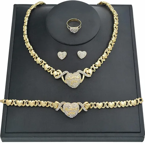 Vista 4 de Giffor - Juego de joyas para mujer con chapado de oro de 14 quilates brazalete aretes y collar