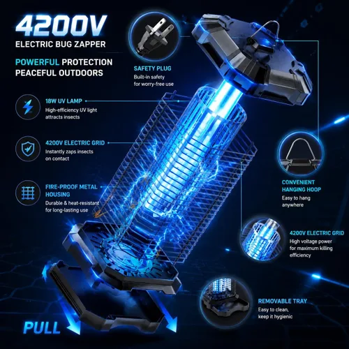Vista 2 de Eliminador de insectos al aire libre, eliminador de mosquitos eléctrico de 4200 V para interiores, eliminador de insectos