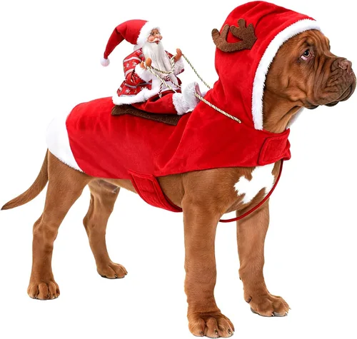 Vista 19 de BWOGUE Disfraz de Navidad de Papá Noel para perro, disfraz de cosplay para perros pequeños, medianos y grandes, gatos Chef Santa Claus