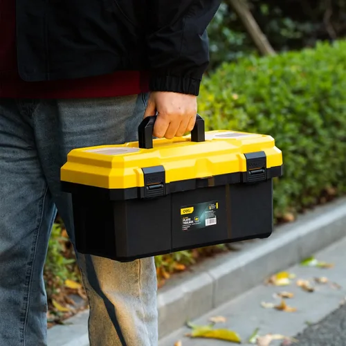 Vista 7 de DELI Caja de herramientas de 14 pulgadas con bandeja extraíble, organizador de piezas pequeñas en la tapa, caja de herramientas pequeña de plástico
