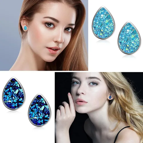Vista 5 de 15 pares de pendientes de imitación Druzy con purpurina bohemia para mujer